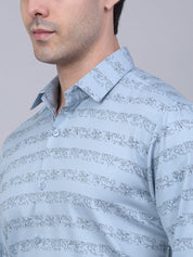 Indian Needle Men's Cotton Lycra Printed Formal Shirts - SF_844Sky_S