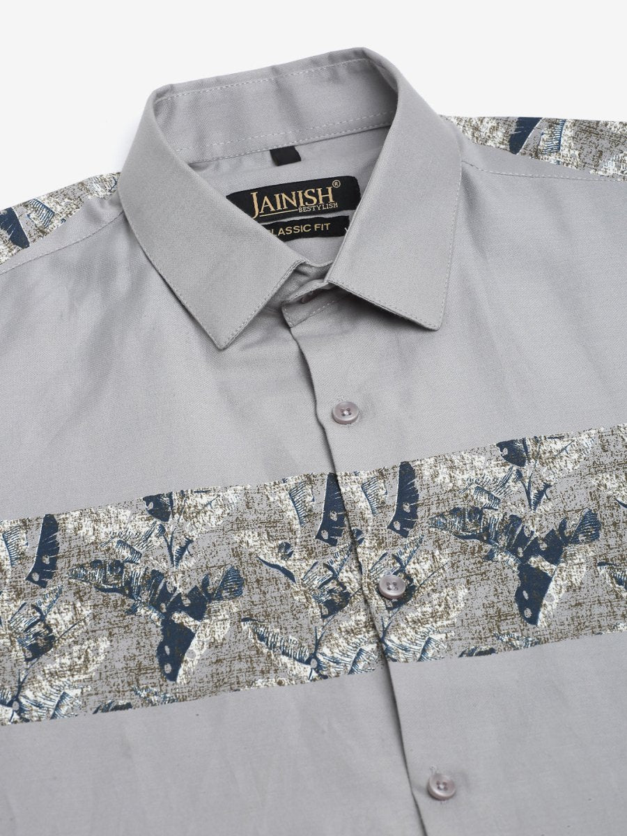 Indian Needle Men's Cotton Lycra Printed Formal Shirts - SF_843Steel-Grey_S