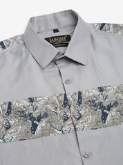 Indian Needle Men's Cotton Lycra Printed Formal Shirts - SF_843Steel-Grey_S