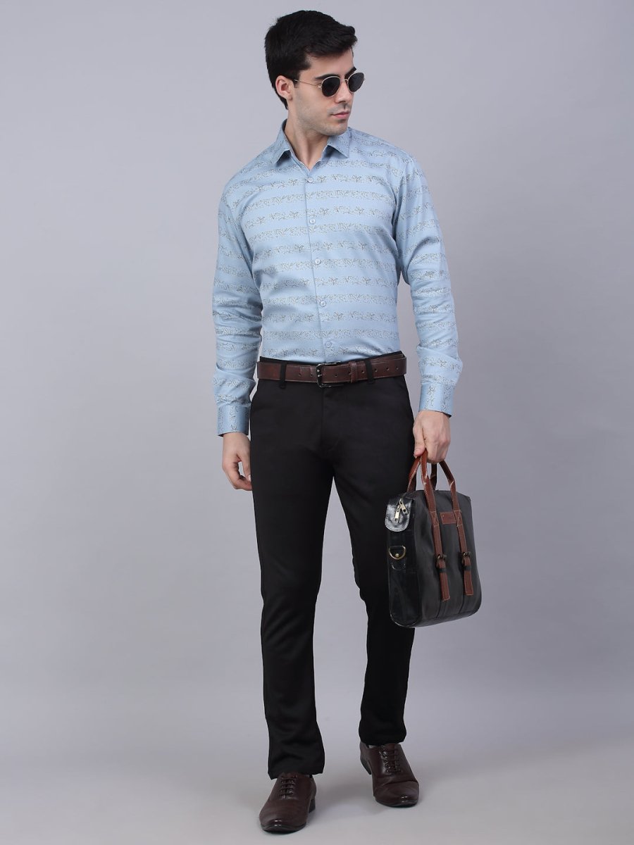 Indian Needle Men's Cotton Lycra Printed Formal Shirts - SF_844Sky_S
