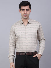Indian Needle Men's Cotton Lycra Printed Formal Shirts - SF_844Cream_S