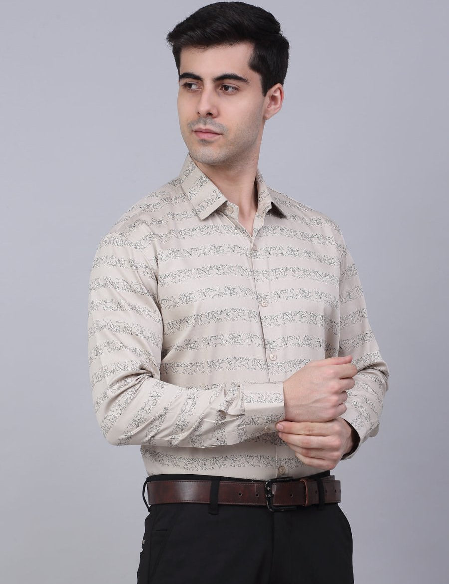 Indian Needle Men's Cotton Lycra Printed Formal Shirts - SF_844Cream_S