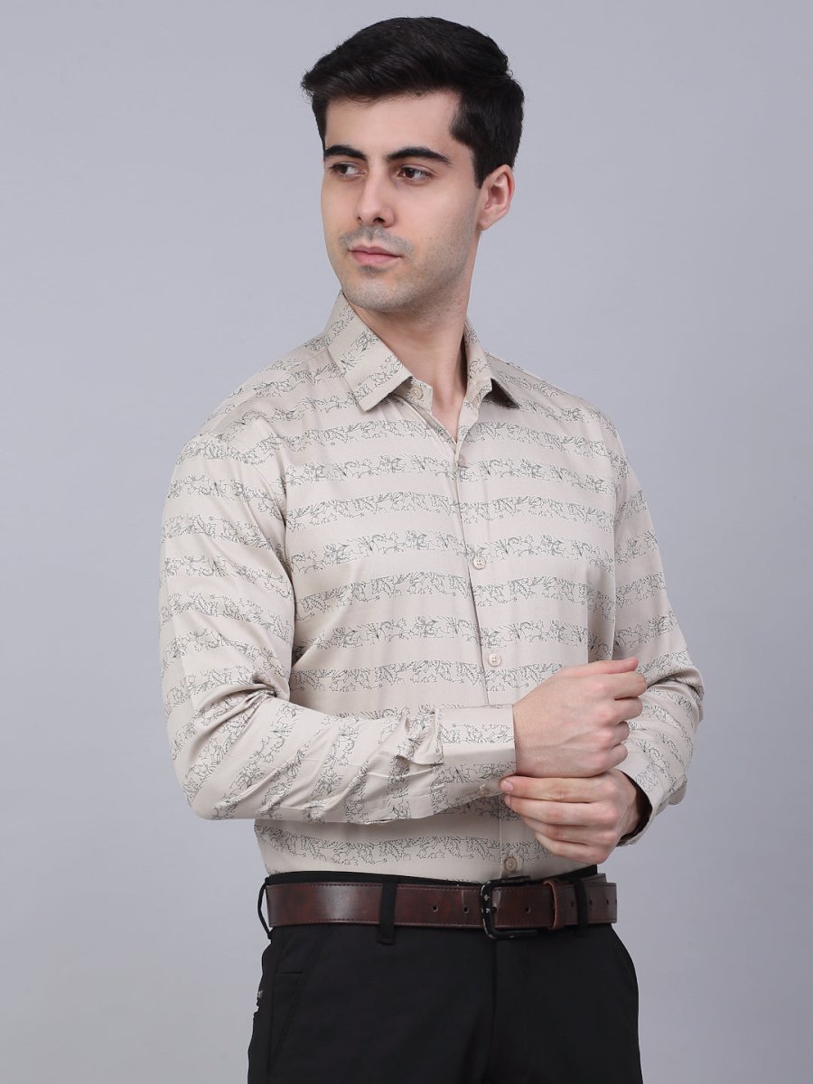Indian Needle Men's Cotton Lycra Printed Formal Shirts - SF_844Cream_S