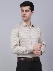 Indian Needle Men's Cotton Lycra Printed Formal Shirts - SF_844Cream_S