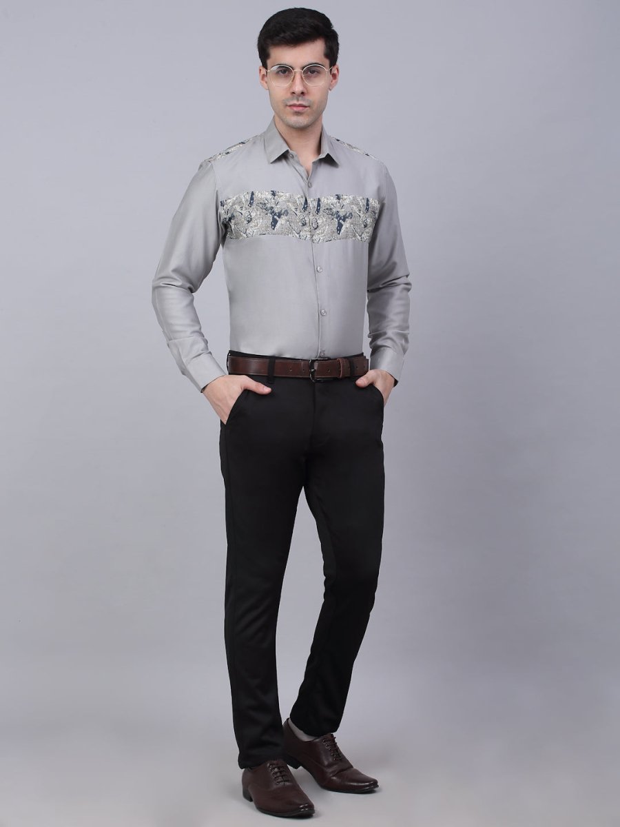 Indian Needle Men's Cotton Lycra Printed Formal Shirts - SF_843Steel-Grey_S