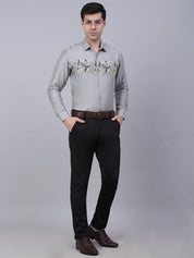 Indian Needle Men's Cotton Lycra Printed Formal Shirts - SF_843Steel-Grey_S