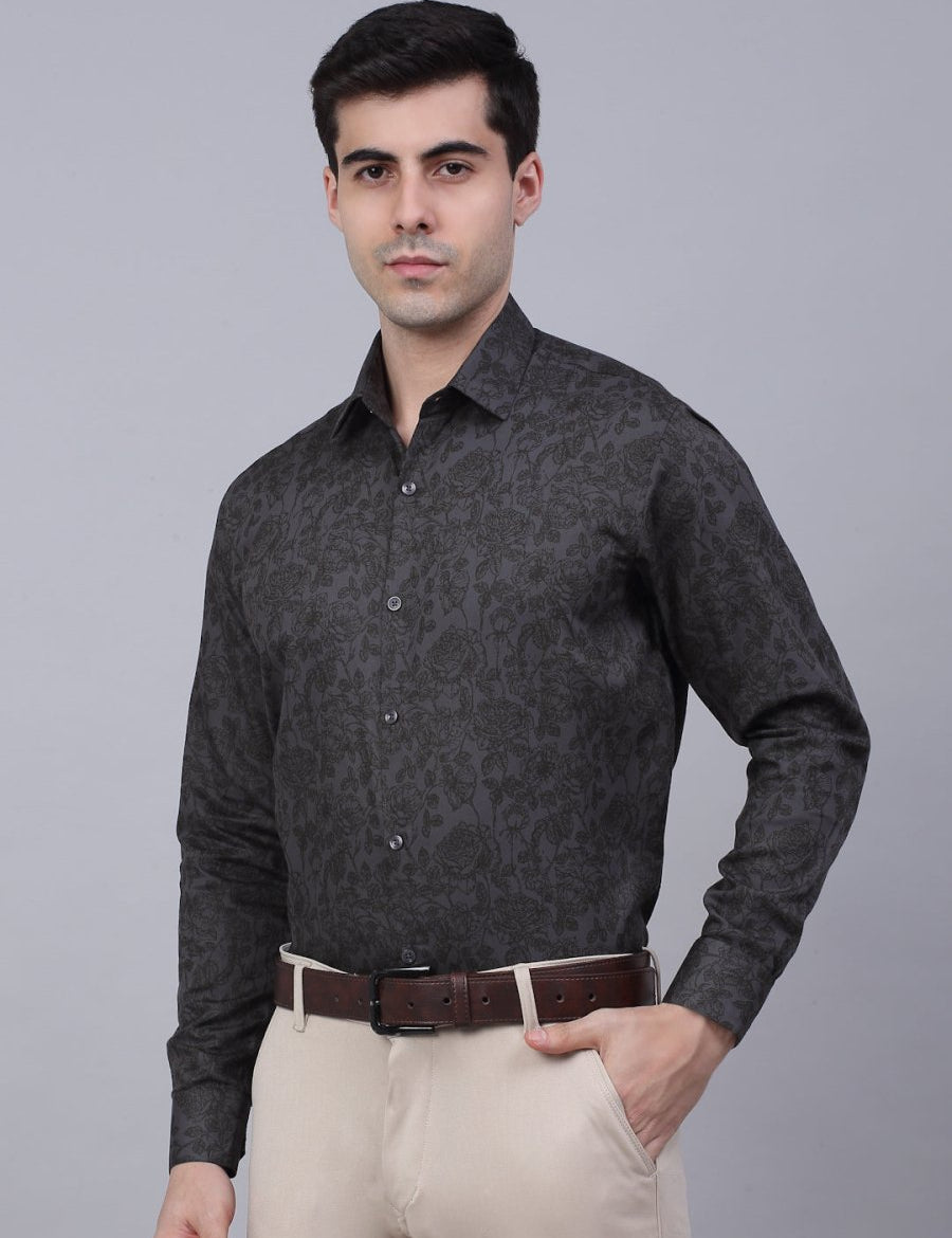 Indian Needle Men's Cotton Lycra Printed Formal Shirts - SF_845Grey_S