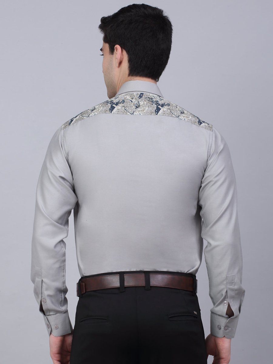 Indian Needle Men's Cotton Lycra Printed Formal Shirts - SF_843Steel-Grey_S