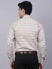 Indian Needle Men's Cotton Lycra Printed Formal Shirts - SF_844Cream_S