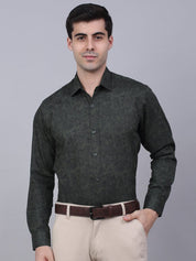 Indian Needle Men's Cotton Lycra Printed Formal Shirts - SF_845Olive_S