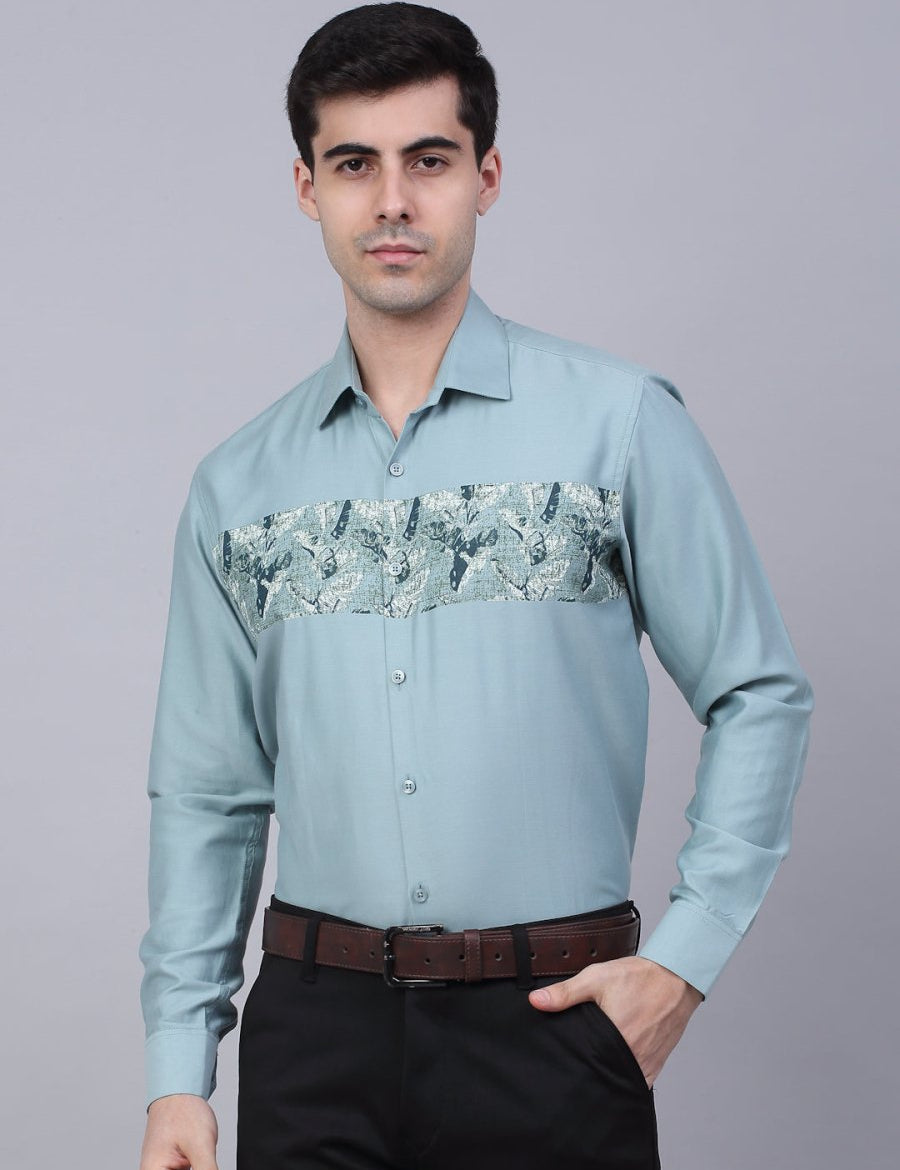 Indian Needle Men's Cotton Lycra Printed Formal Shirts - SF_843Pista_S