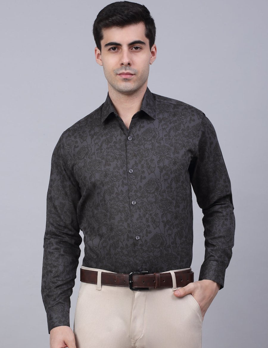 Indian Needle Men's Cotton Lycra Printed Formal Shirts - SF_845Grey_S