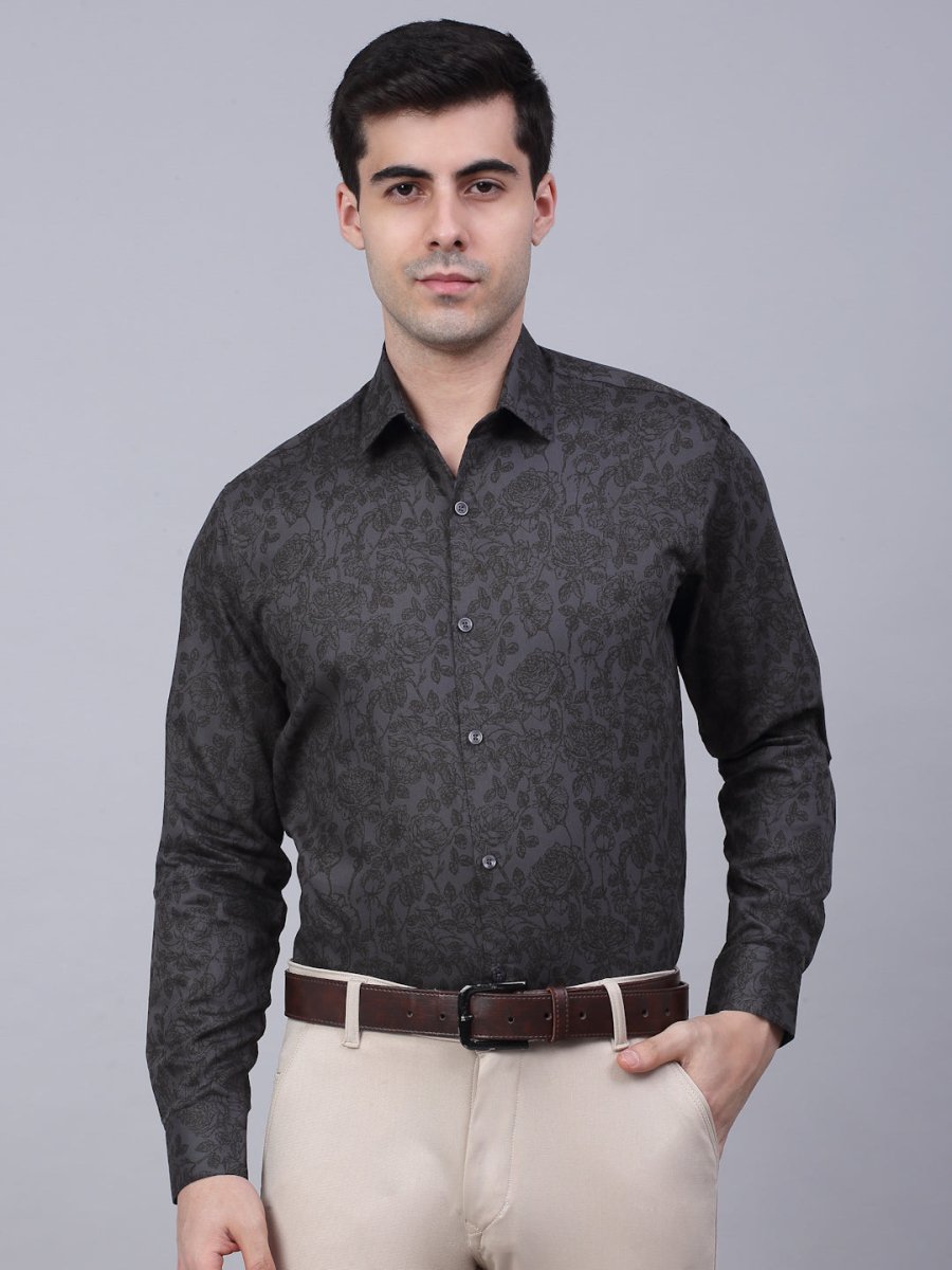 Indian Needle Men's Cotton Lycra Printed Formal Shirts - SF_845Grey_S