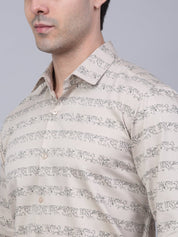 Indian Needle Men's Cotton Lycra Printed Formal Shirts - SF_844Cream_S