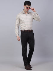 Indian Needle Men's Cotton Lycra Printed Formal Shirts - SF_844Cream_S