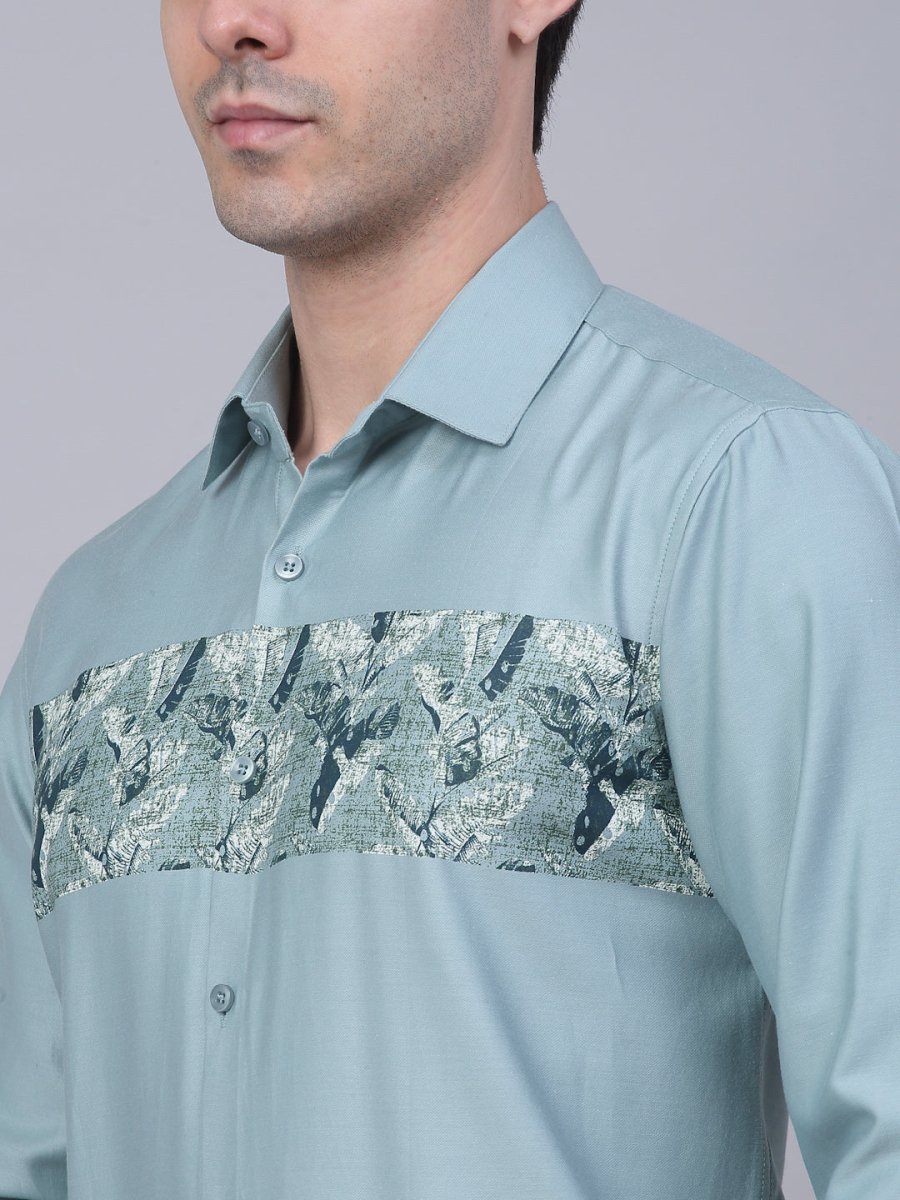 Indian Needle Men's Cotton Lycra Printed Formal Shirts - SF_843Pista_S
