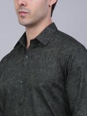 Indian Needle Men's Cotton Lycra Printed Formal Shirts - SF_845Olive_S