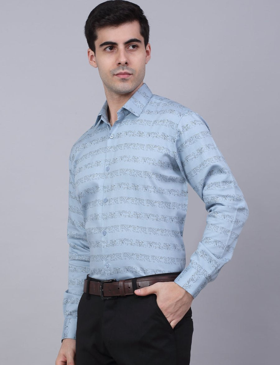 Indian Needle Men's Cotton Lycra Printed Formal Shirts - SF_844Sky_S