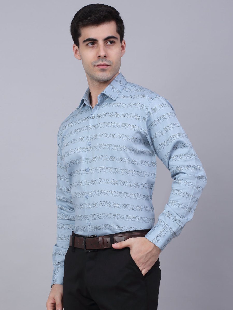 Indian Needle Men's Cotton Lycra Printed Formal Shirts - SF_844Sky_S