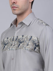 Indian Needle Men's Cotton Lycra Printed Formal Shirts - SF_843Steel-Grey_S