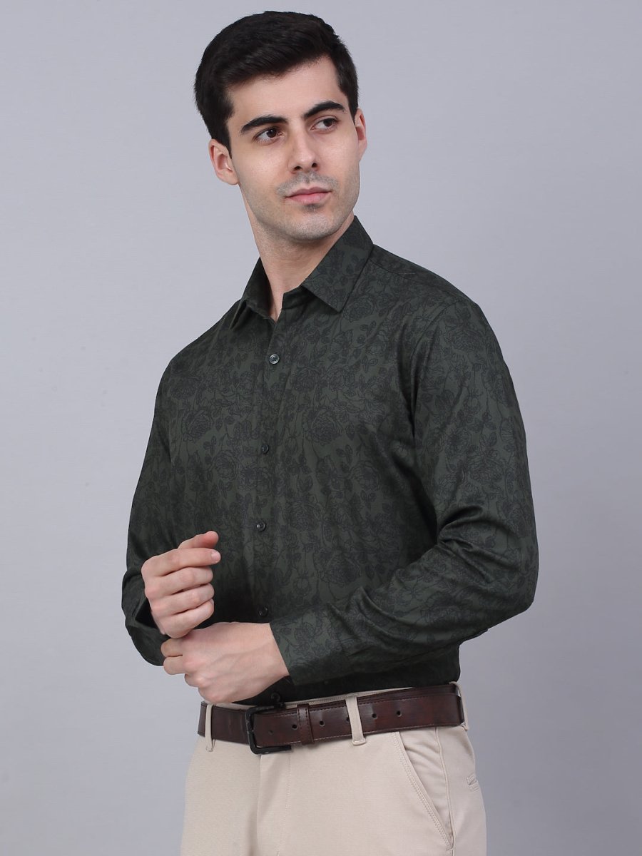 Indian Needle Men's Cotton Lycra Printed Formal Shirts - SF_845Olive_S