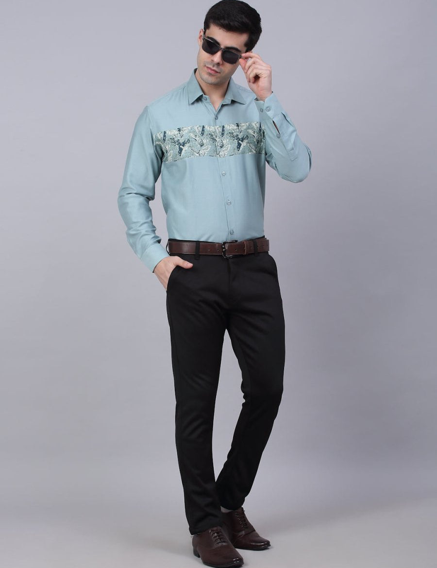 Indian Needle Men's Cotton Lycra Printed Formal Shirts - SF_843Pista_S