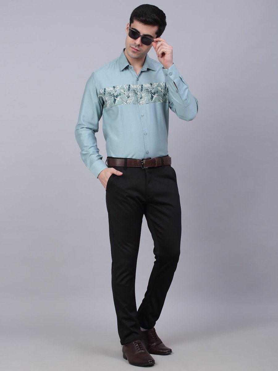 Indian Needle Men's Cotton Lycra Printed Formal Shirts - SF_843Pista_S