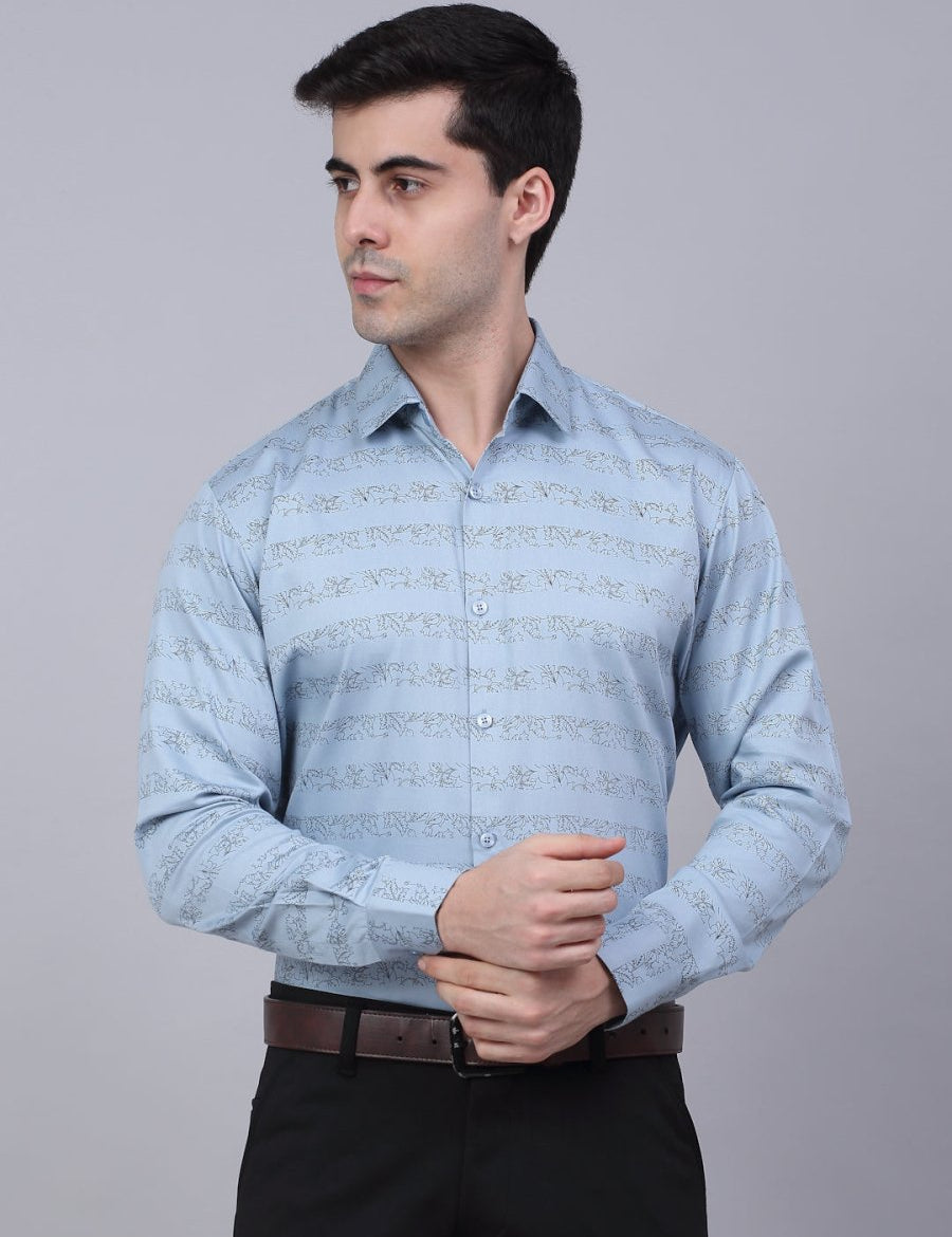 Indian Needle Men's Cotton Lycra Printed Formal Shirts - SF_844Sky_S