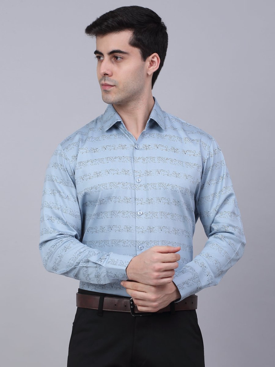Indian Needle Men's Cotton Lycra Printed Formal Shirts - SF_844Sky_S