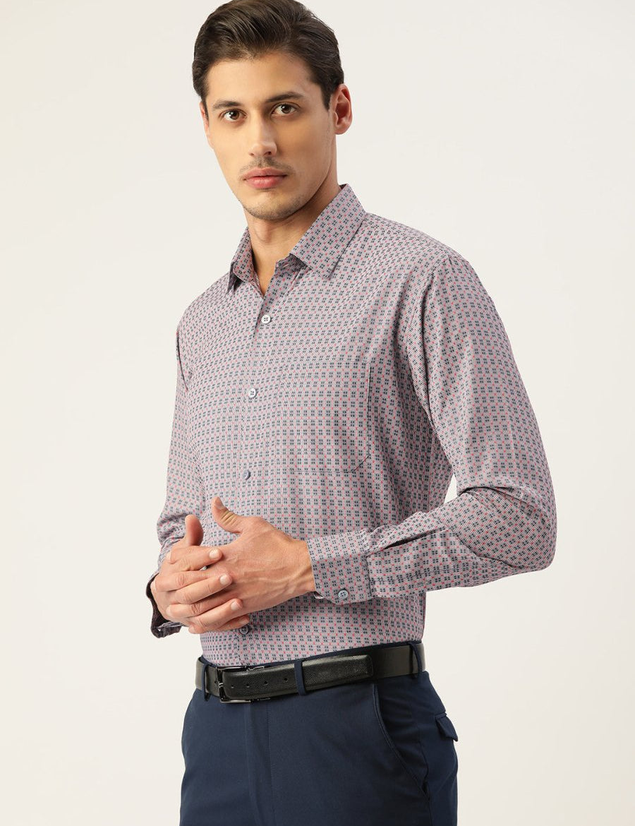 Indian Needle Men's Cotton Micro Checked Formal Shirts - SF_802Grey_S