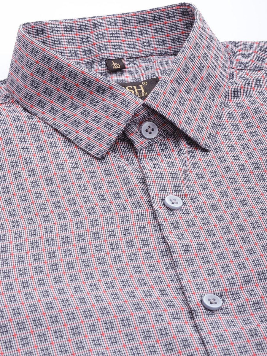 Indian Needle Men's Cotton Micro Checked Formal Shirts - SF_802Grey_S