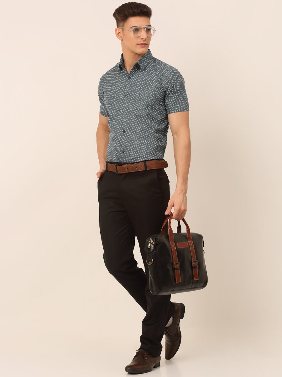 Indian Needle Men's Cotton Printed Formal Shirts - SF_823Grey_S