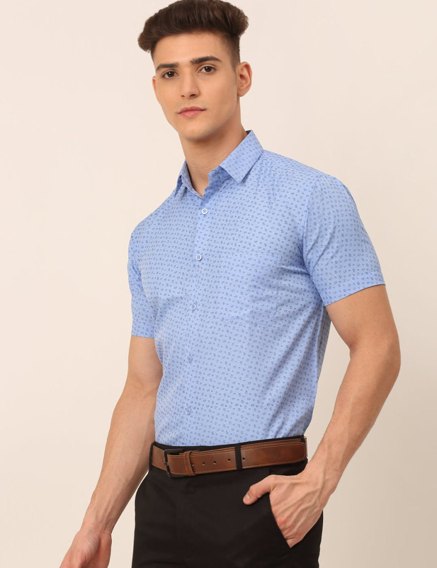 Indian Needle Men's Cotton Printed Formal Shirts - SF_823Light-Blue_S