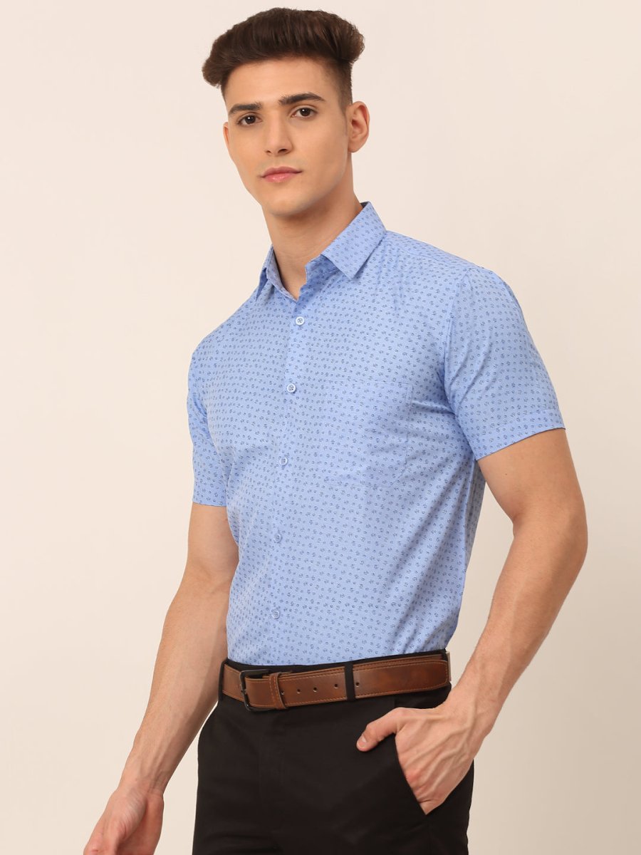 Indian Needle Men's Cotton Printed Formal Shirts - SF_823Light-Blue_S
