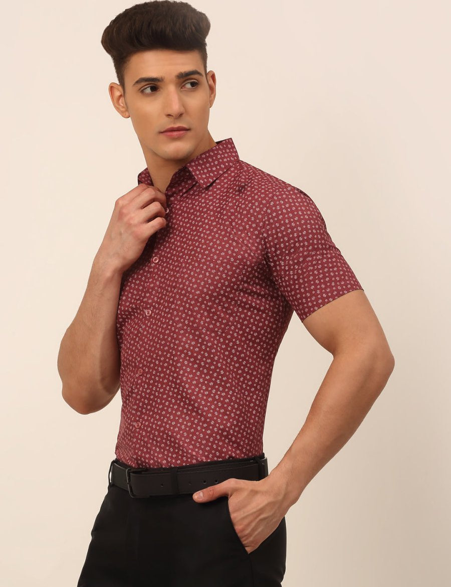 Indian Needle Men's Cotton Printed Formal Shirts - SF_823Maroon_S