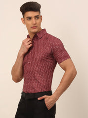 Indian Needle Men's Cotton Printed Formal Shirts - SF_823Maroon_S