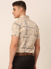 Indian Needle Men's Cotton Printed Formal Shirts - SF_826Beige_S