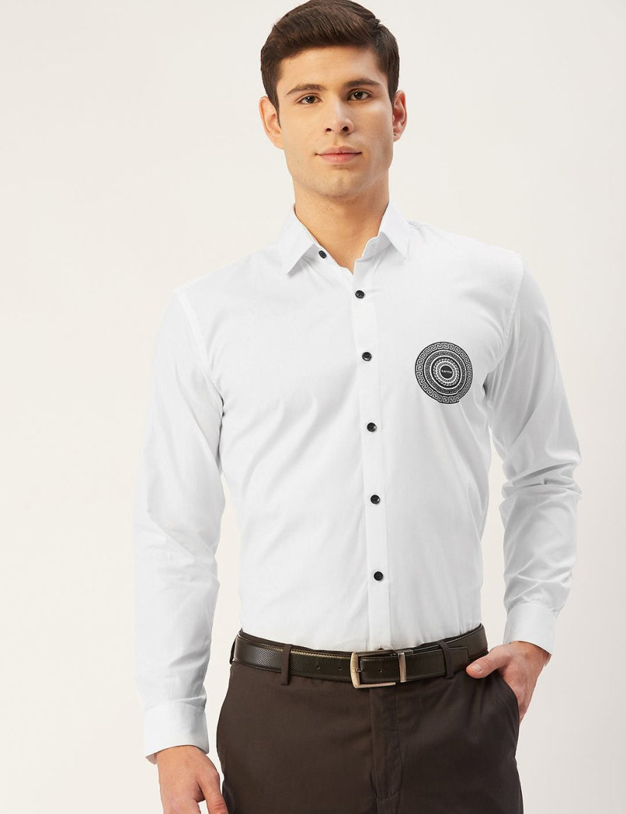Indian Needle Men's Cotton Printed Formal Shirts - SF_807White_S