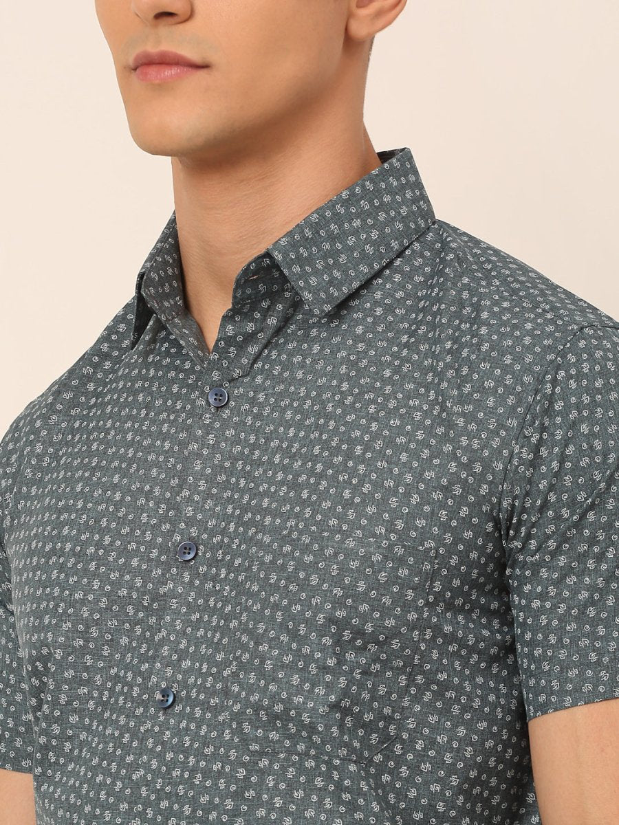 Indian Needle Men's Cotton Printed Formal Shirts - SF_823Grey_S