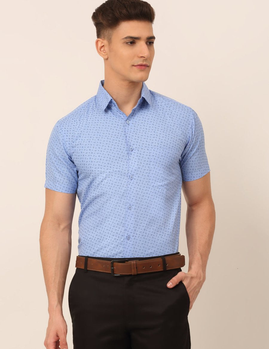 Indian Needle Men's Cotton Printed Formal Shirts - SF_823Light-Blue_S
