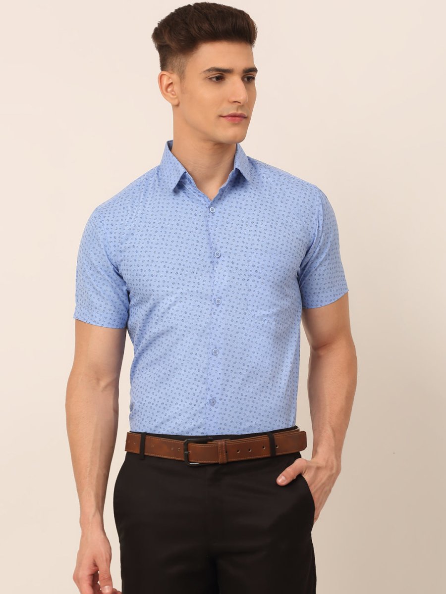 Indian Needle Men's Cotton Printed Formal Shirts - SF_823Light-Blue_S