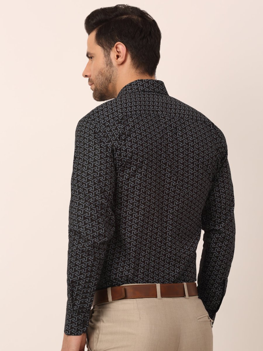 Indian Needle Men's Cotton Printed Formal Shirts - SF_821Black_S