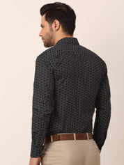 Indian Needle Men's Cotton Printed Formal Shirts - SF_821Black_S