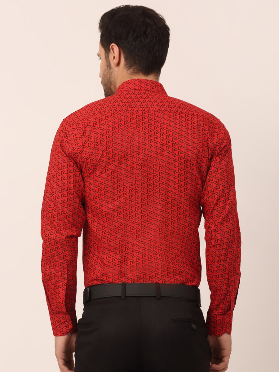 Indian Needle Men's Cotton Printed Formal Shirts - SF_821Red_S