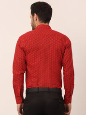 Indian Needle Men's Cotton Printed Formal Shirts - SF_821Red_S