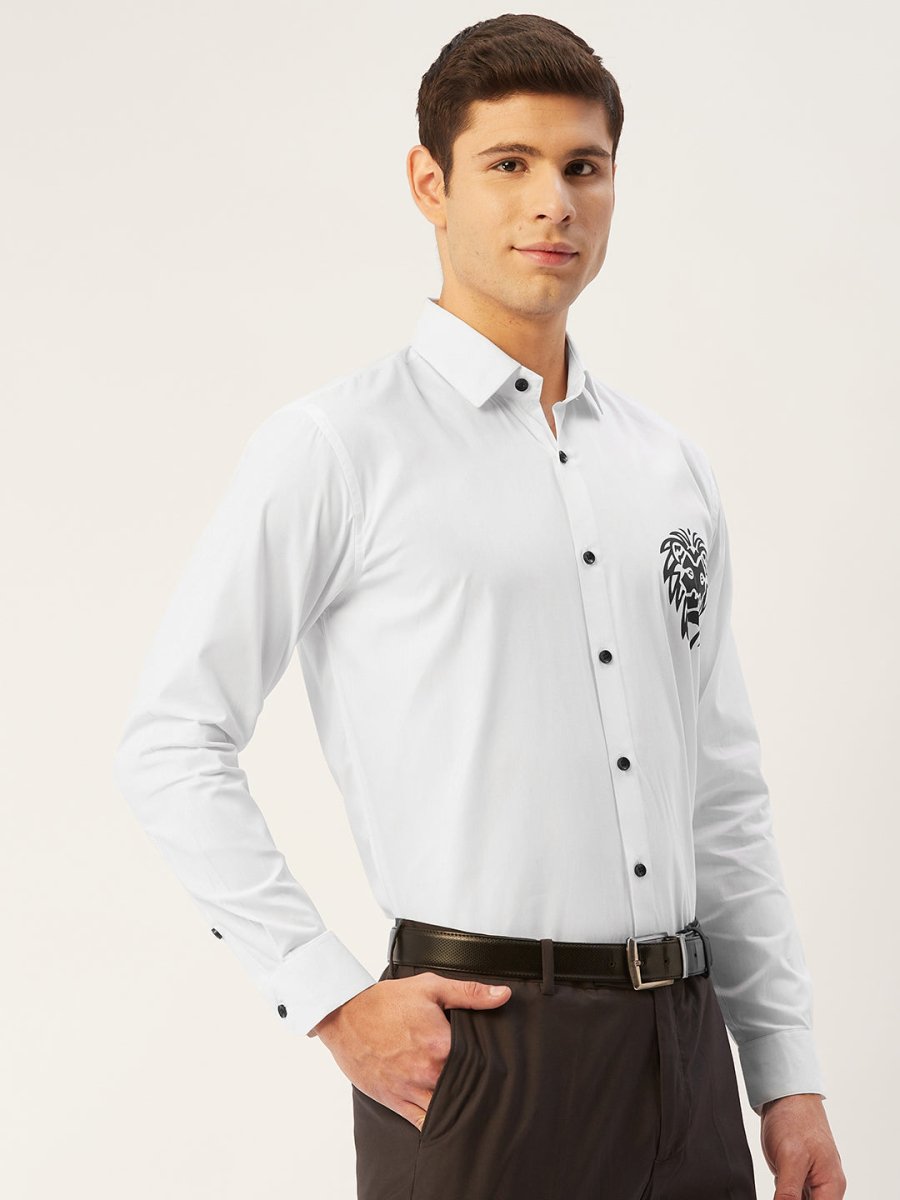 Indian Needle Men's Cotton Printed Formal Shirts - SF_806White_S