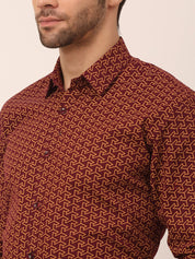 Indian Needle Men's Cotton Printed Formal Shirts - SF_821Brown_S