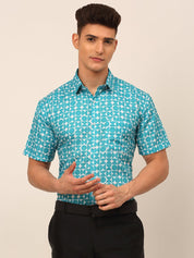 Indian Needle Men's Cotton Printed Formal Shirts - SF_830Aqua_S