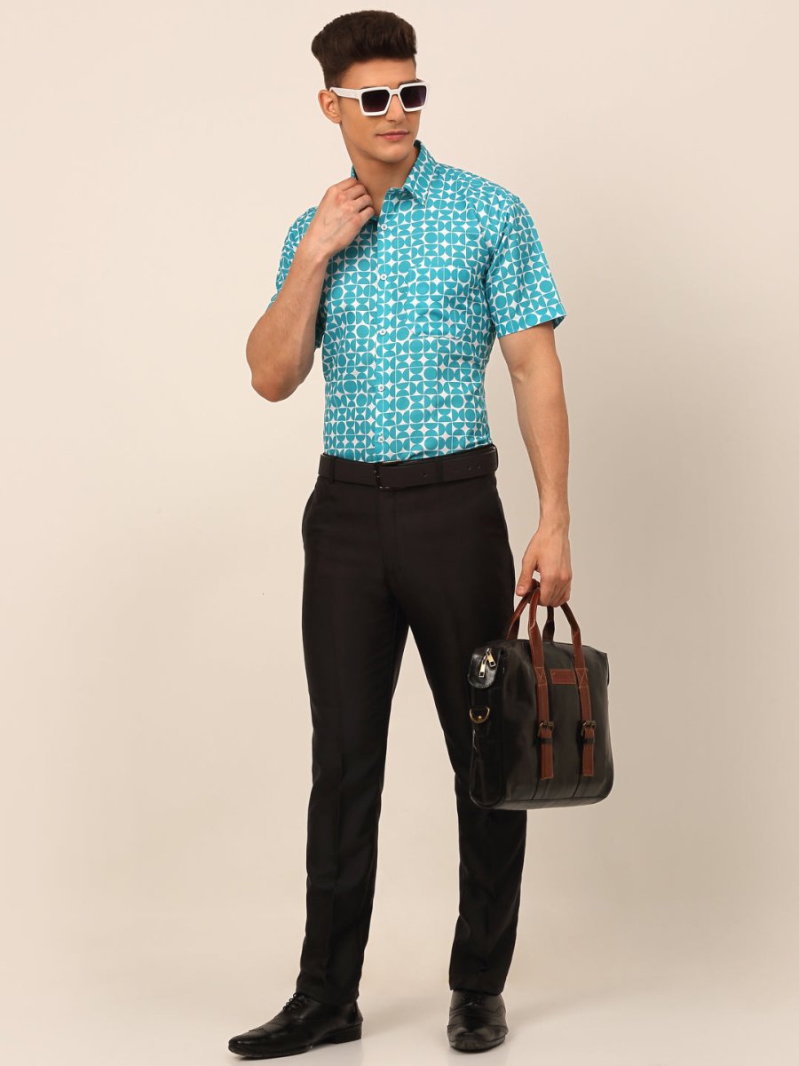 Indian Needle Men's Cotton Printed Formal Shirts - SF_830Aqua_S
