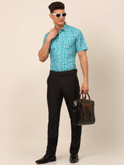 Indian Needle Men's Cotton Printed Formal Shirts - SF_830Aqua_S